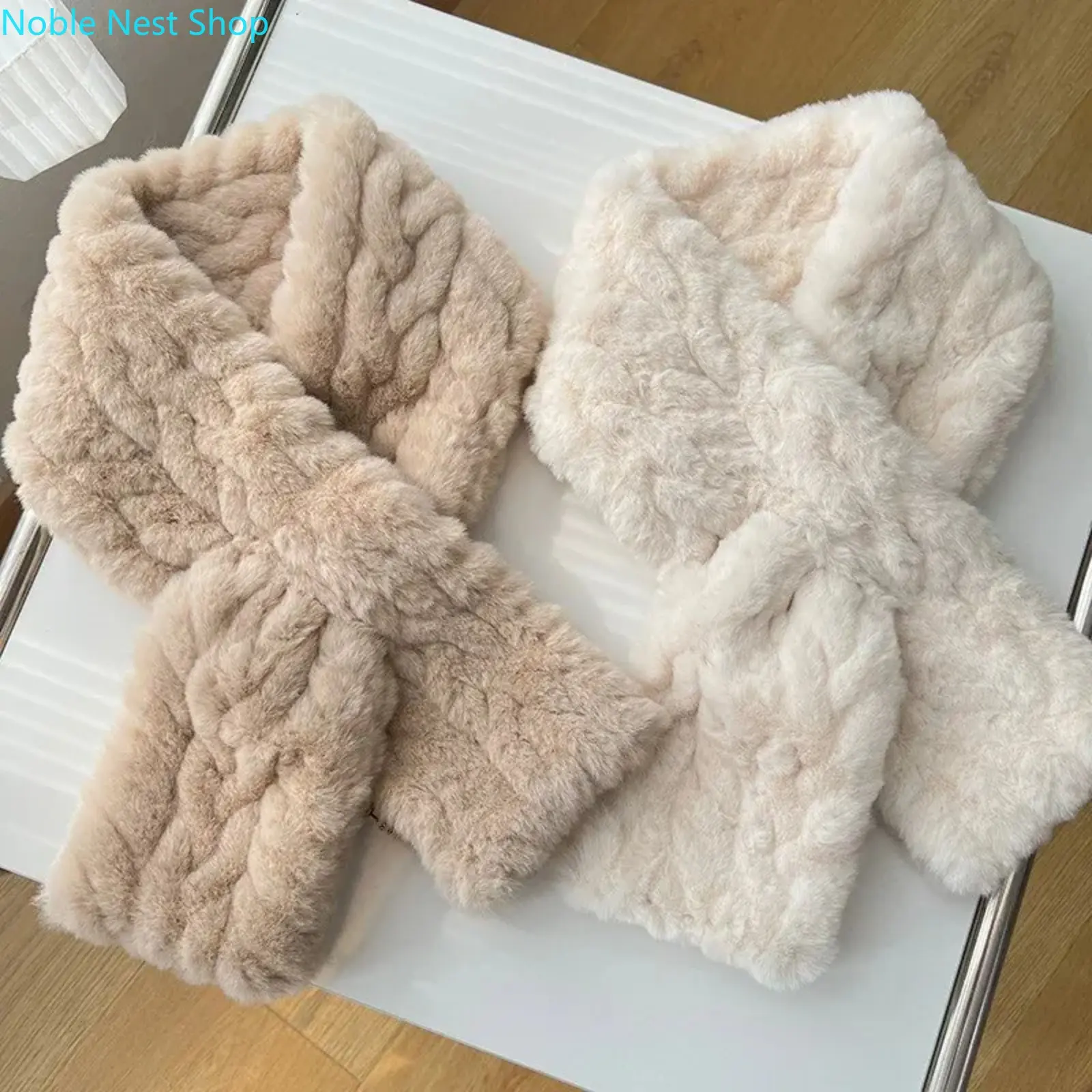 Women’s Soft Plush Plain Polyester Knit Scarf - Solid Beige, Khaki, White Inelastic Neck Wrap, No-Shedding Warm Casual Weekend Accessory, Hand Wash or Dry Clean Only, Inelastic Wrap, Casual Wear, Plain Solid, Weekend Out, Weekend Use