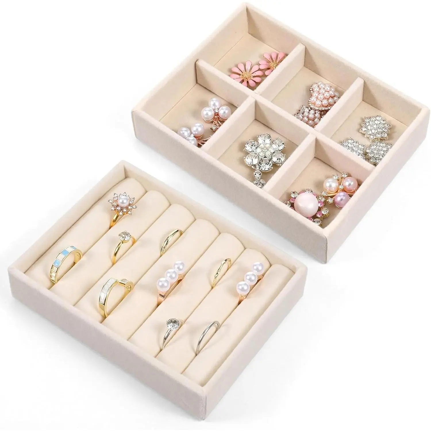 2 count Ring Holder Display 6 Grid  Drawer Organizers Trays Small Ring Organizer for  Rings TrayRings Holder Display Tray Necklace Insert Holders Case for Girl Store Selling or  Show