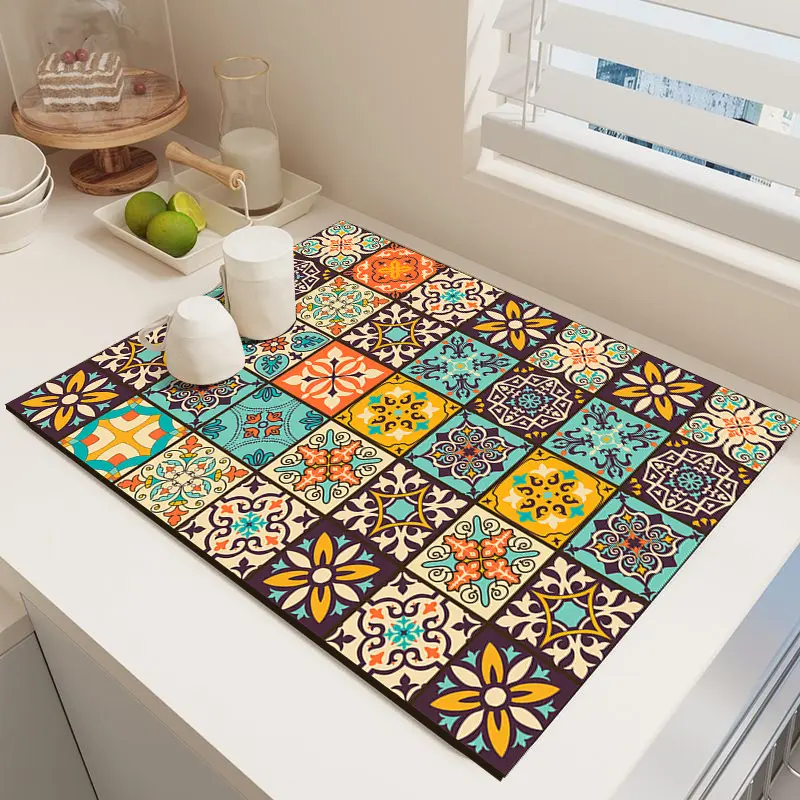 Diatomaceous Earth Drying Mat for Kitchen Countertops - Modern, Absorbent, and Heat-Insulating No-Wash Tableware Coaster, Absorbs Water, No-Wash Water Control, Single Pad, Rectangle, 11.8*15.7In/30*40Cm, Heat Buffer Layer, Heat Resistant