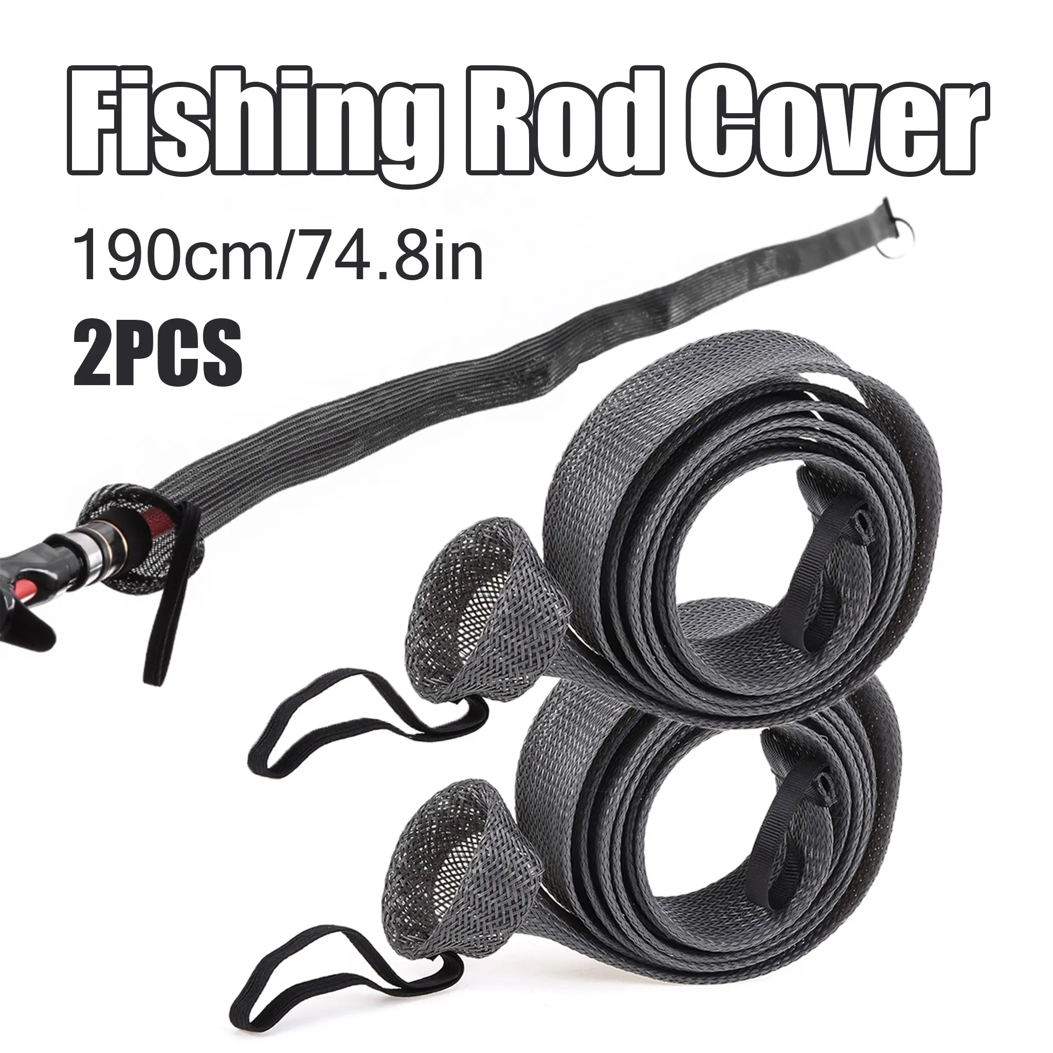 2Pcs 190cm/74.8in Fishing Rod Cover, Spinning Rod Sleeve Cover, Fishing Pole Cover, Fishing Pole Sock Pole Glove Casting Sea, Fishing Rod Protector Tools, Angler Gear for Casting, Ocean & Fly Fishing, Net Rod Protectors for Casting, Fishing Accessory