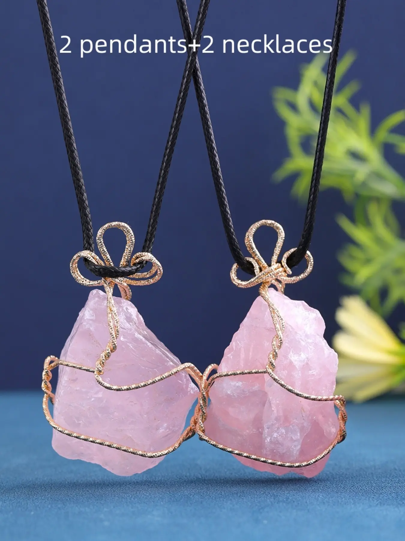 2 pendants+2 necklaces，Natural Crystal Pendant Set, Handmade Wire-Wrapped Stone Necklaces, Unusual Mineral Leather Rope Jewelry, Spiritual Gemstone Gifts for Men and Women