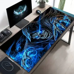 Silica Gel Mouse Pad, Blue Flame Death Skull Gaming Large Mouse Pad, Non-Slip Rubber Base, Washable, Durable, Ideal Gift for Gamers
