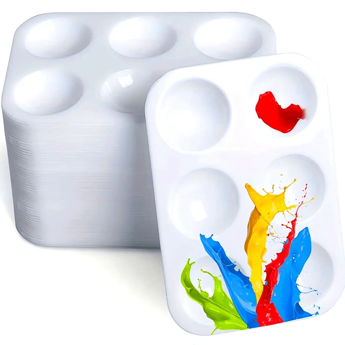 2pcs White Plastic Palette for Watercolor & Acrylic Paints - Artist'S Non-Stick Art Palette with Multiple Compartments for Mixing Colors, Ideal for Artists and Hobbyists, Palette for Painting