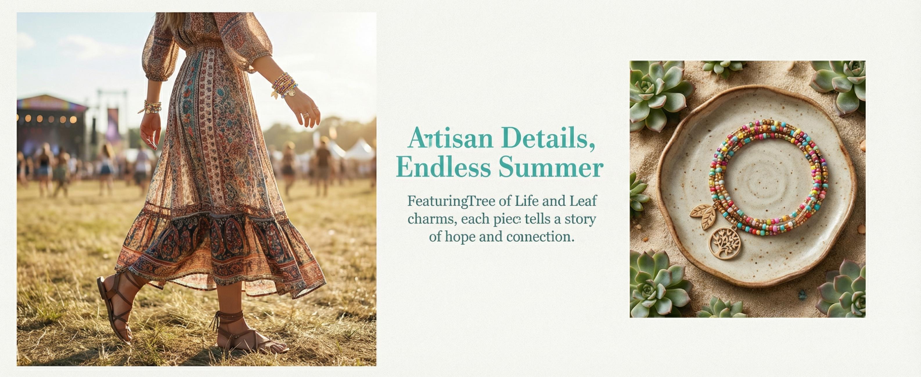 3pcs/set Bohemian Beaded Bracelet for Women, Handmade Elastic Stretch Bracelets with Tree Leaf Pendant, Colorful Rice Beads & Crystal Flat Beads for Summer Beach