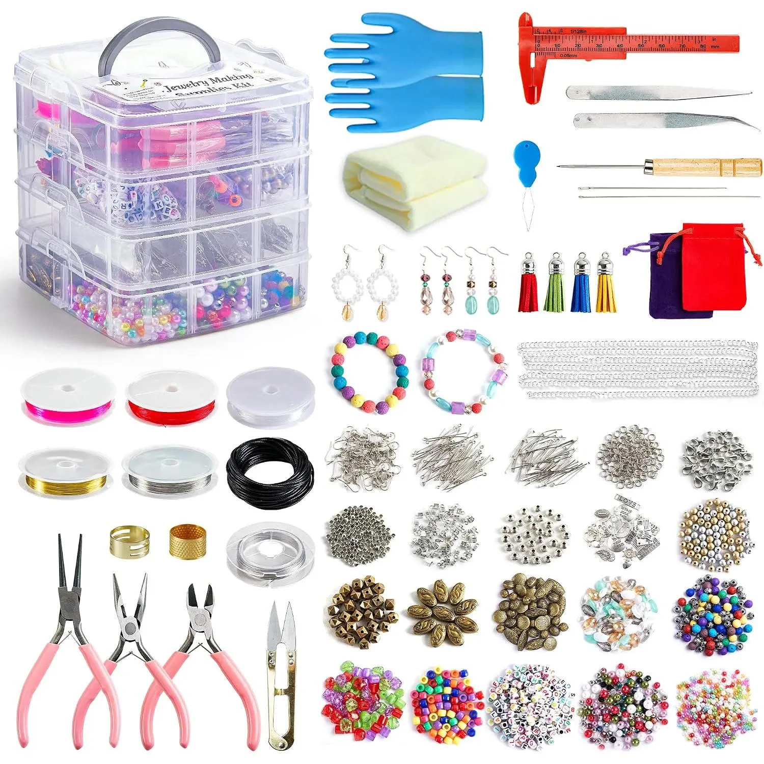 Making Kit, 1960 count, Supplies Includes Beads, Instructions, Findings, Wire for Bracelet, Necklace, Earrings Making Kit for Adults by