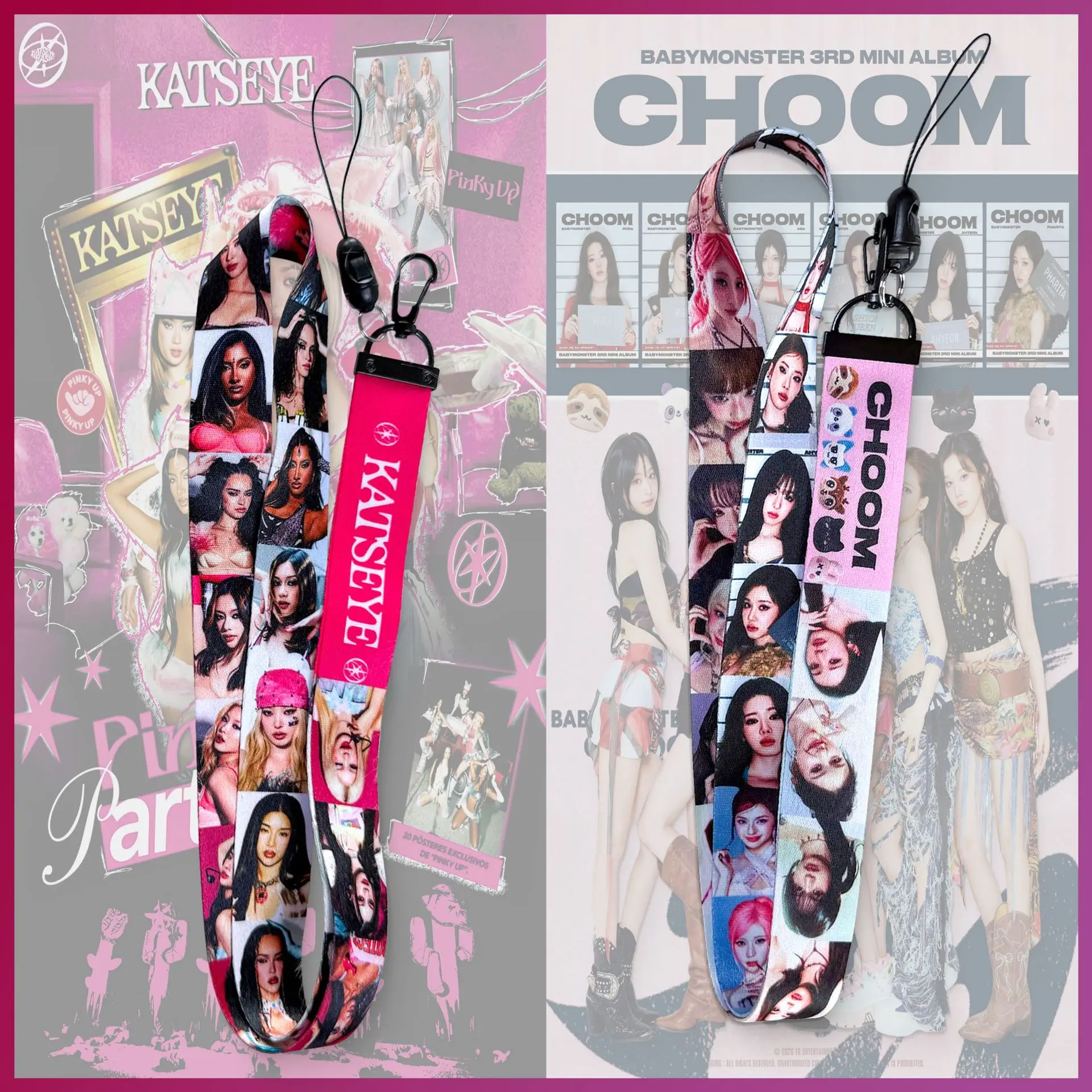 KATSEYE & BABYMONSTER Printed Neck Lanyard, Adjustable Phone Strap, Fashion Hanging Lanyard, Key Holder Backpack Decor Strap, Kpop Fan Merch Collection Gift