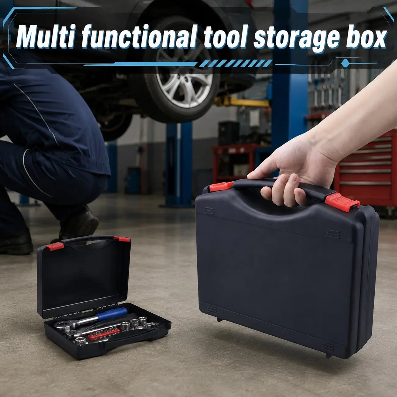 Multifunctional Portable Plastic Tool Storage Box, Durable Shockproof Organizer, Handheld Hardware Tool Case, Ideal for Car Repair, Home Tools, Hardware Accessories