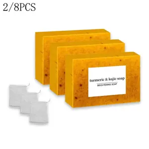 2-8PCS Lemon Turmeric Kojic Acid Soap Bar – Dark Spot Remover for Face & Body | Brightening Turmeric Kojic Soap for Glowing Skin Cleansing