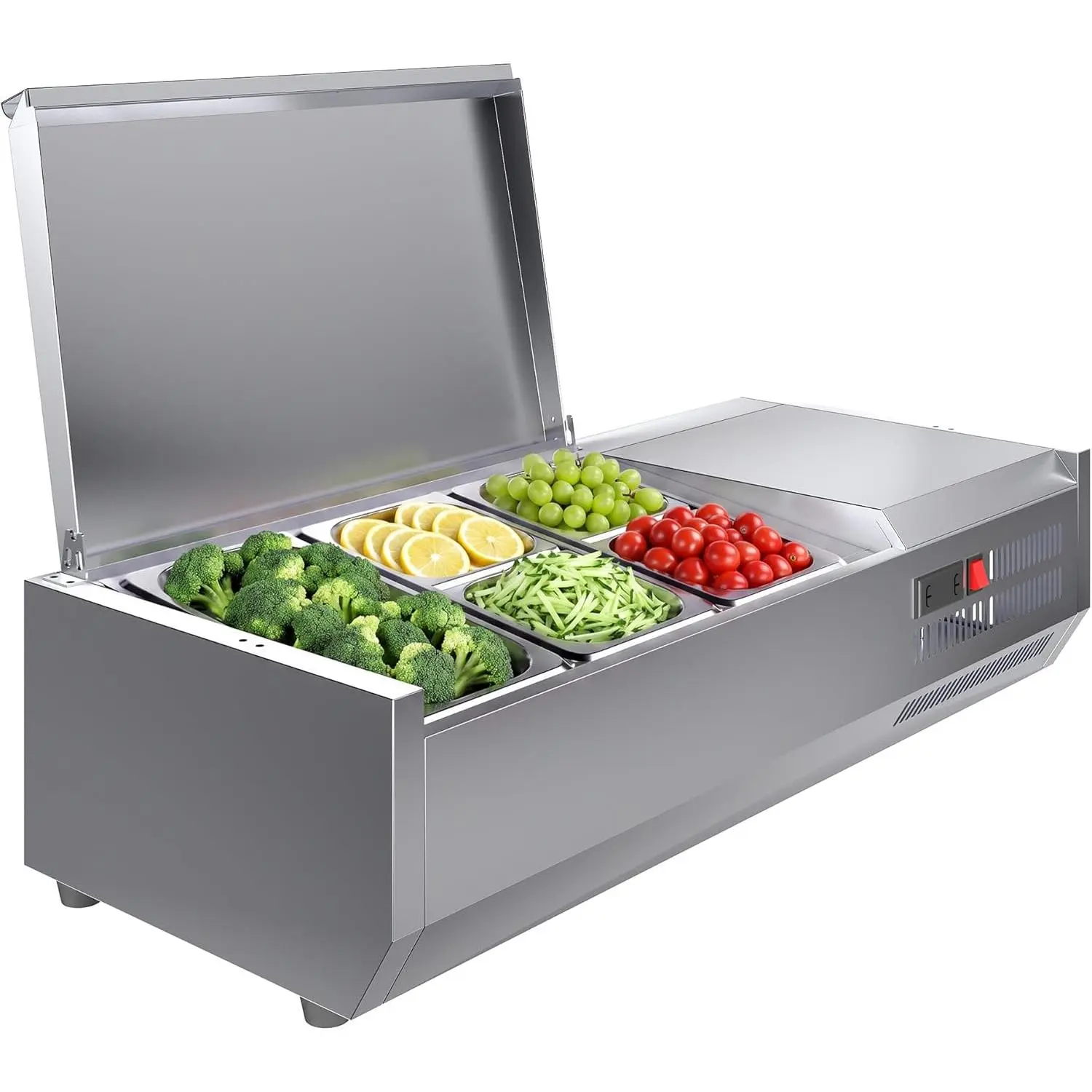 Refrigerated Stainless Steel Countertop Prep Station for Commercial Restaurant Pizza Salad Prep
