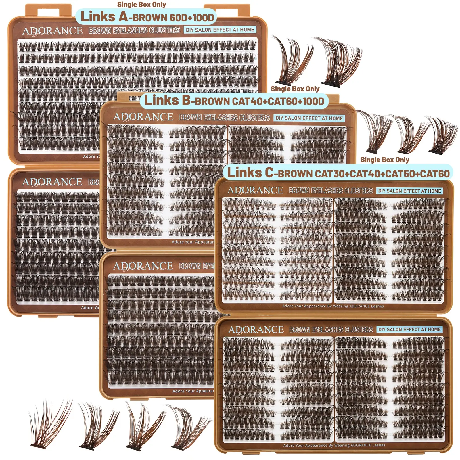 ADORANCE Brown Lash Clusters, Fluffy Dark Brown Wispy Individual Eyelash Extensions, D Curl Lightweight Cluster Lashes, Waterproof DIY Lash Extensions for Natural Everyday Makeup