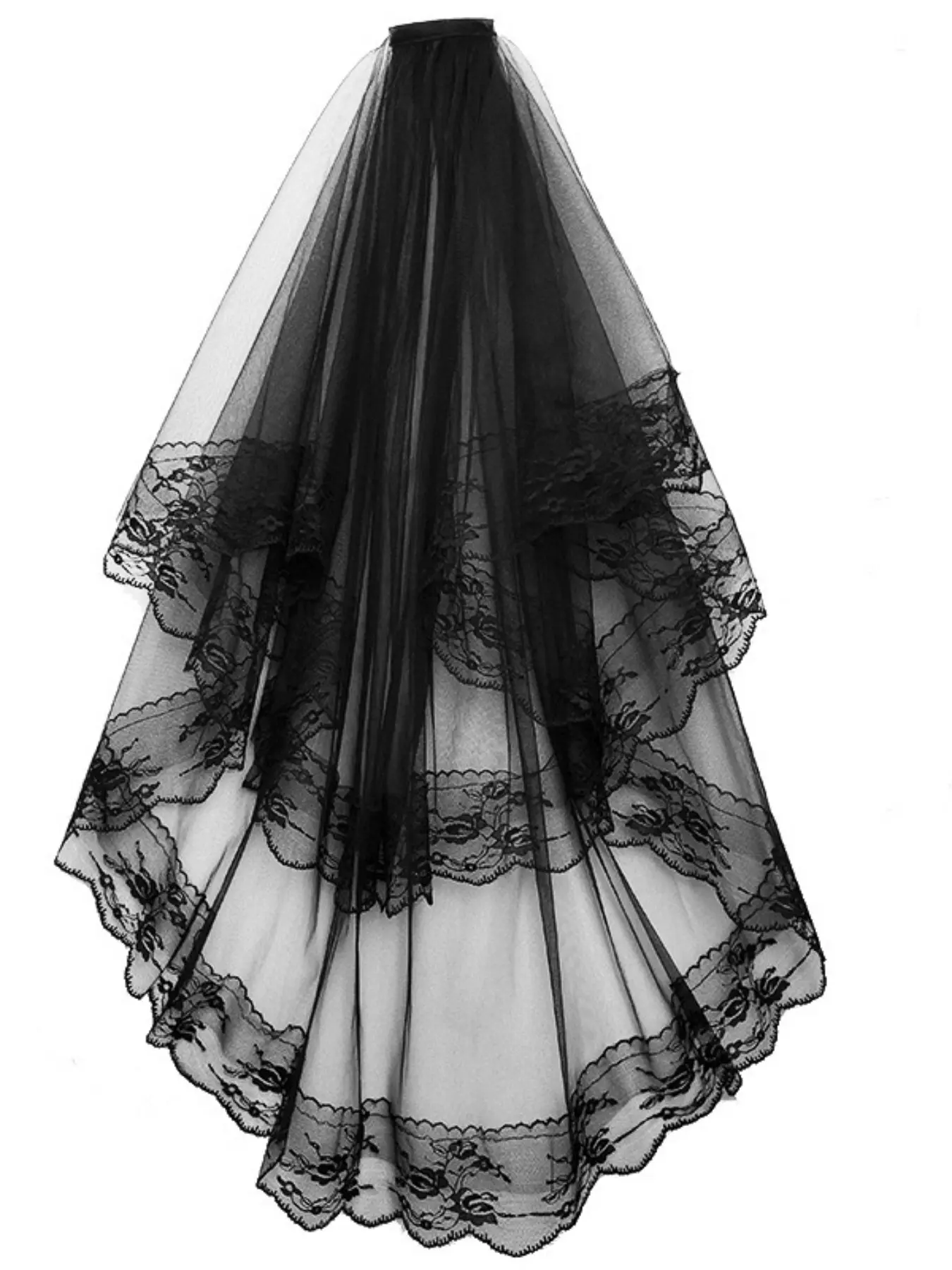 Lace Veil, Double Layer Mid-Length Gothic Elegant Short Lace Trim Headpiece, Wedding Veils for Brides, Perfect for Wedding, Party, Halloween, Evening Event