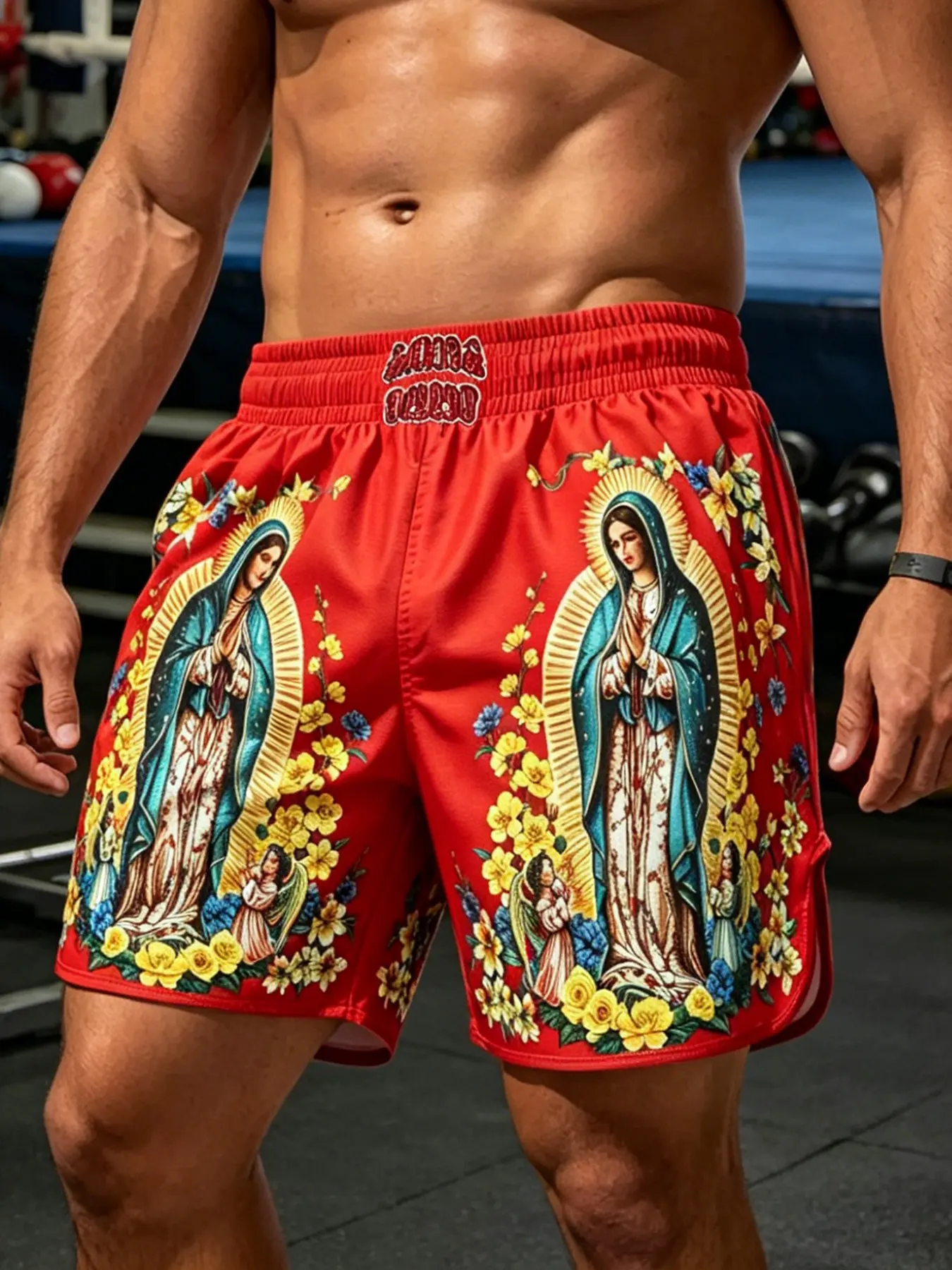 Men's Full Print Gym Shorts, Casual Sport Shorts, Athletic Casual Shorts, Active Shorts, Elastic Waist Split Five-Quarter Pants, Chicano American Retro Fitness Casual Trendy Pants