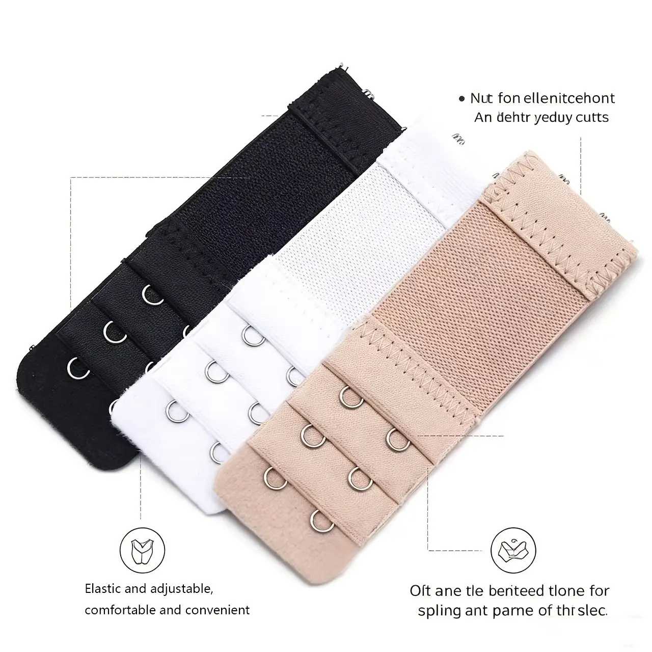 3pcs Bra Extender Set, Extended Hooks for Women Underwear Accessories, Elastic and Adjustable, Bra Extension Clips, Backless Bra Buckle