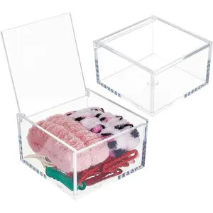 2 Pcs Clear Boxes with Hinged Lid, 4x4x2.4 Inch Acrylic Storage Boxes Square Dust Organizer Boxes for Gifts, Jewelry, Party Favors, Handicrafts
