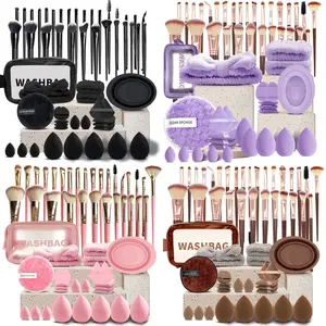40Pcs Makeup Brush Set with Beauty Blender – Ultra-Soft Synthetic Bristles, No Makeup Waste, Complete full cluster Kit for Beginners & Pros Slim Clear Nylon Bag professional tool set eye protective film Reusable complexion