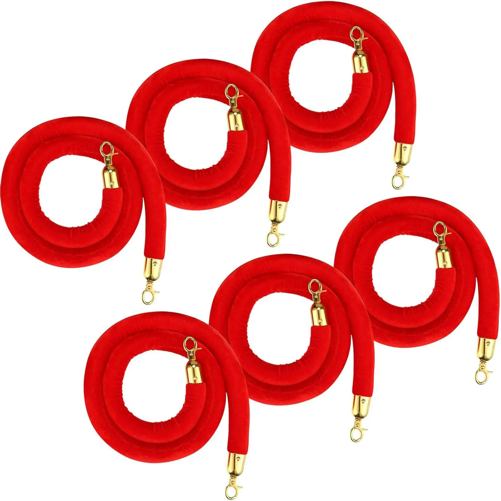 6-Pack 5 ft Velvet Crowd Control Stanchion Ropes with Gold Metal Hooks, High-Quality Fabric, Quick Secure Setup, Classic Colors, Elegant Appearance for Hotels, Parties, Conventions (Security & Safety Line Management Dividers)