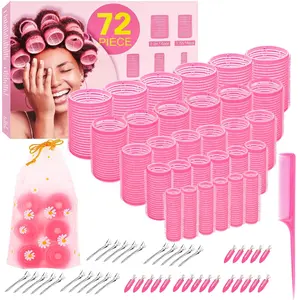 72Pcs 5 Sizes Hair Rollers Set, Hair Curlers for Blowout Look, Suitable for Long & Short Hair, Includes Jumbo Large Big Small Rollers, 40 Clips, Tail Comb, Storage Bag