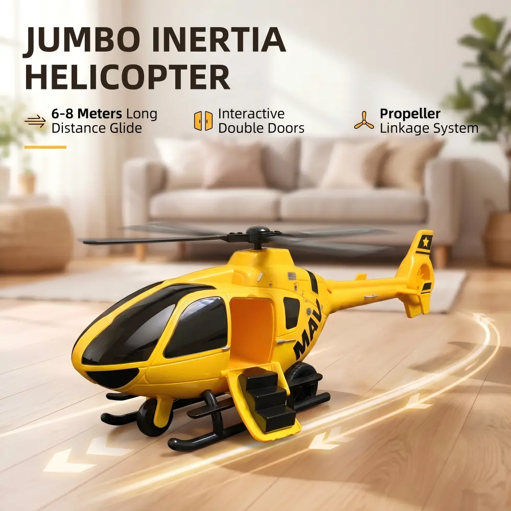 18.5" Jumbo Friction-Powered Helicopter Toy for Boys 3-8, Safe Durable Remote-No Electric Aircraft with Auto Rotor Spin, Openable Cabin Doors, Extra-Large Educational Vehicle, Ideal Birthday Christmas Gift for Toddlers, Holiday