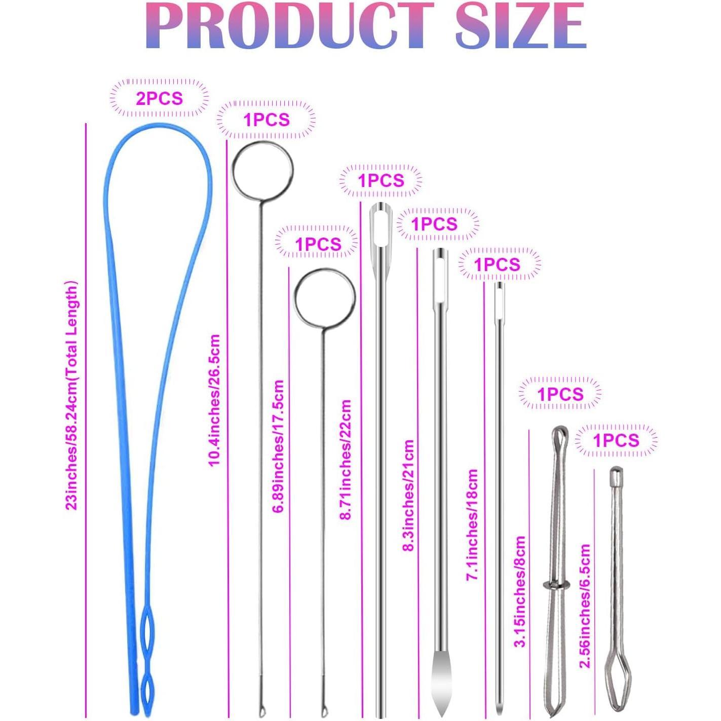 Drawstring Threader Set,9Pcs Drawstring Threader Tool Flexible Drawstring Threaders,Stainless Steel Drawstring Threader,Bodkin DIY Rope Threader Clip,Loop Turner String Threader for Hoodie,Pants