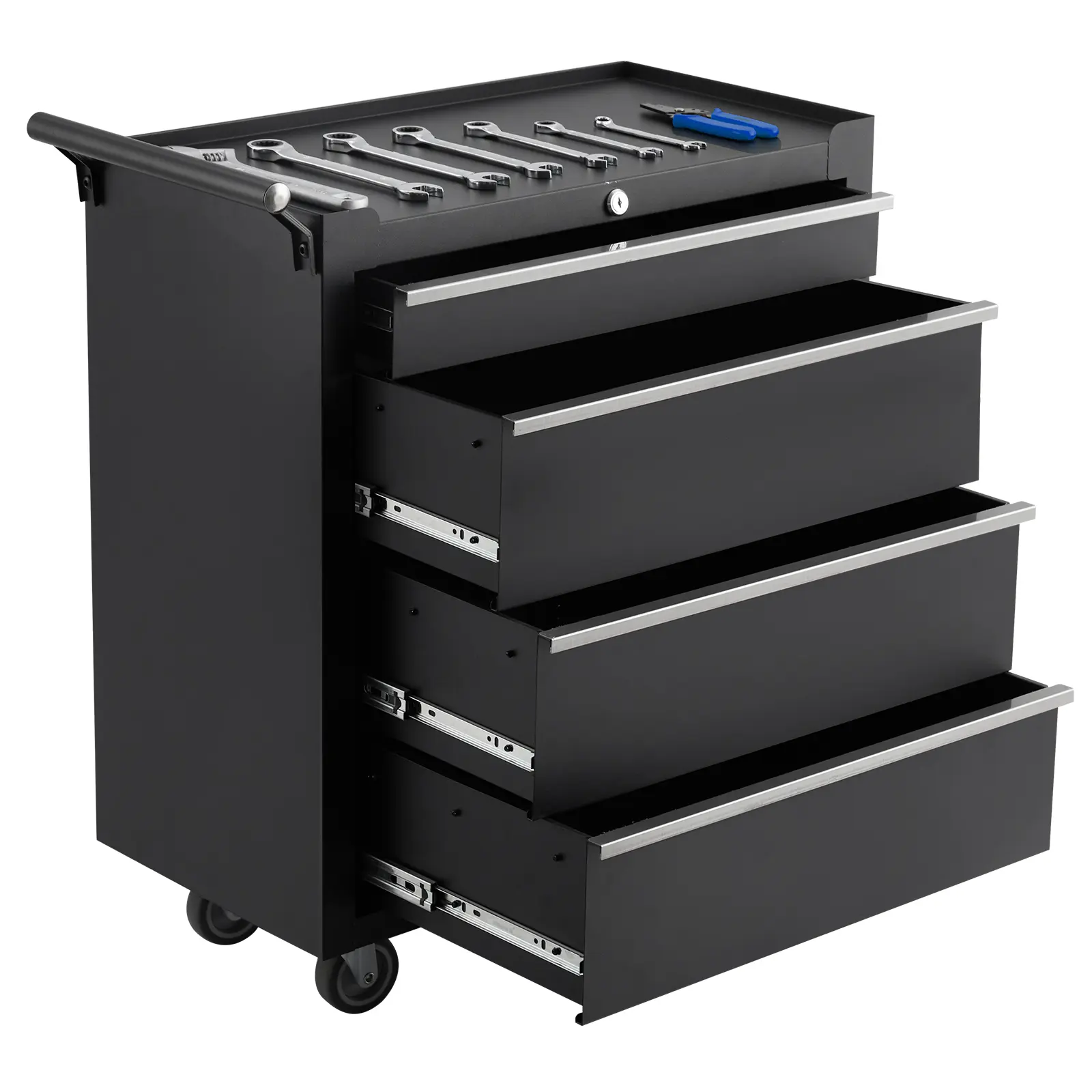 4-Drawer Rolling Tool Cart, Heavy Duty Steel Garage Tool Box with Locking Mechanism and Wheels, Multifunctional Utility Tool Storage Chest Organizer for Warehouse, Repair Shop