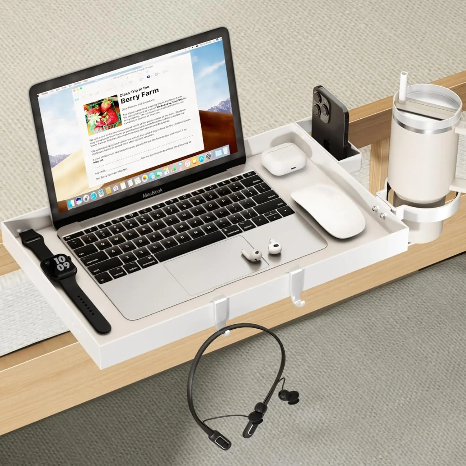 Bedside Shelf Metal, Clip-On Bunk Bed Shelf for Top Bunk, Heavy Duty Bed Side Table Tray for College Dorm Room Essential, Loft Nightstand Tray with Removable Cup Holder & Phone Holder clear lid storage office desk supply jewelry organizer box bread