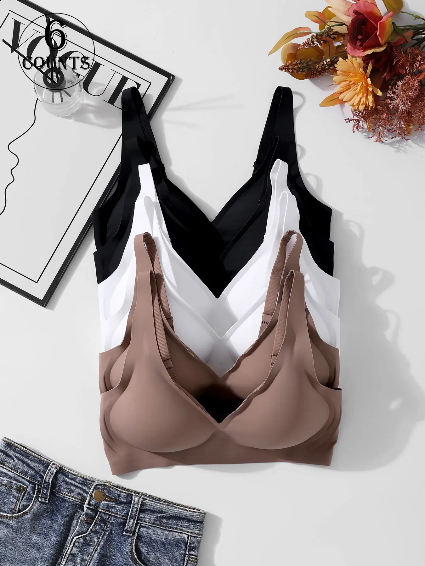 6Pack/4 Colors Women's Seamless Jelly Bra 2 Rows 4 Hooks XS-XXXL Size Push-up Lift-up Adjustable Sports Vest Daily/Party/Yoga Comfortable Breathable Skin-friendly Women's Wireless Bra Sporty Breathable Bras