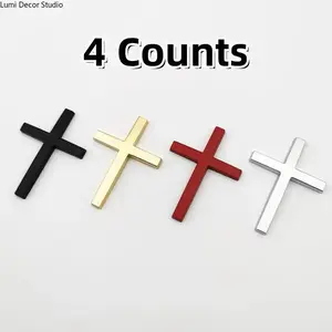 Sportswear Set Accessory 4PCS Christian Cross Car Stickers - Premium Waterproof Religious Decals, Durable, Stylish Faith-Inspired for Cars, SUVs, Motorcycles - Silver, Black, Red, Gold