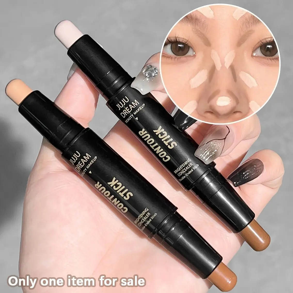JUJU DREAM Contour Highlighter Stick, Contour Highlight Face, 2 In 1 Cream Sculpt Makeup Stick With Matte Shading End & Brightening Highlight Concealer End, Silky creamy blendable waterproof, one swipe easy application, contour side carves slim nose