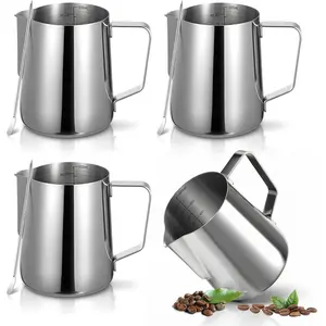 4 count 20oz Milk Frothing Pitcher with 4 count Latte Art Pen, 304 Stainless Steel Steaming Pitchers with  Spout, Milk Frother Cup for Barista Coffee Bar Espresso, Latte Art (600ml)