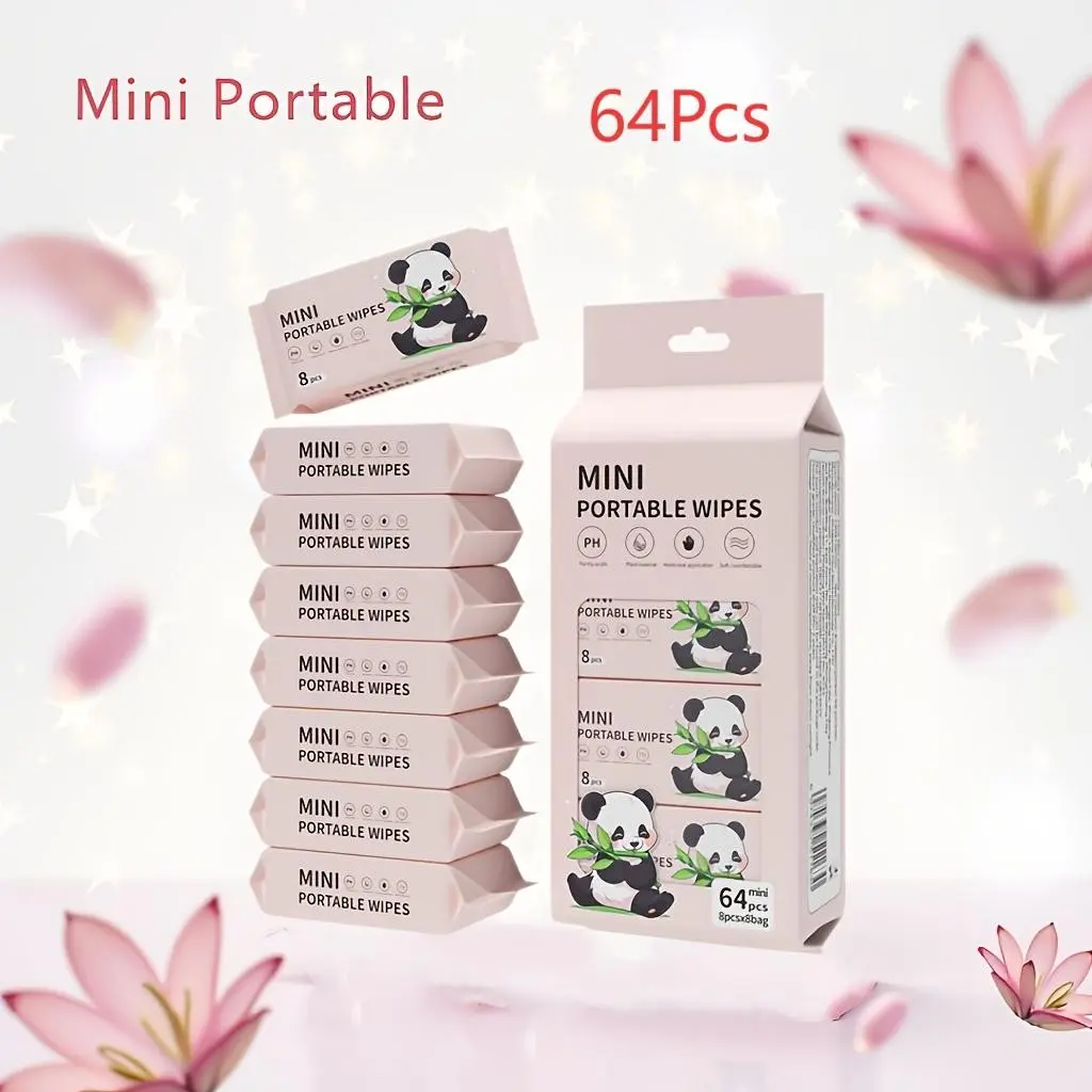 64 Pcs Mini Portable Wet Wipes, Soft Gentle Alcohol-Free Disposable Wipes, Unisex Travel Outdoor Home Pet Cleaning, Perfect Gift