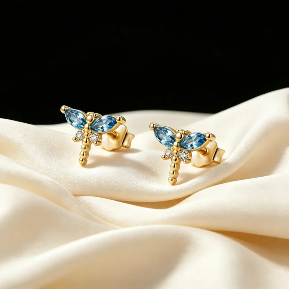 European and American Light Luxury S925 Silver Blue Zirconium Dragonfly Earrings, Elegant and Simple Earrings, Suitable for Daily Wear, Dates, and Birthday Gifts