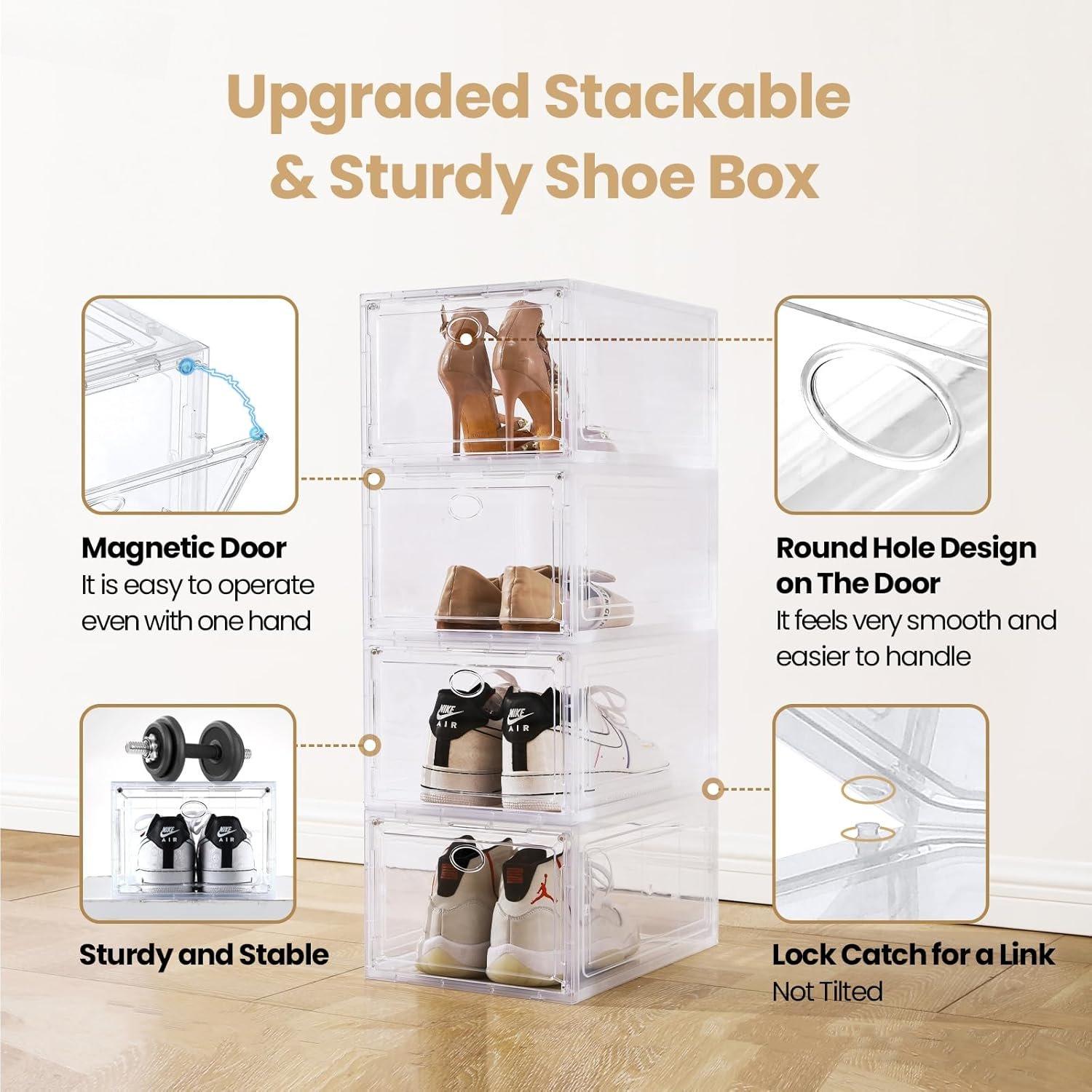 12 Pack Clear Shoe Boxes Stackable,Shoe Storage Boxes for Closet,Sturdy Shoe Box Storage Containers with Clear Door,Sneaker Storage,Easy to Assemble,Fit up to Size 12(13.8"x 9.84"x 7.1") 12 Pack Clear Shoe Boxes Stackable,Shoe Storage Boxes for Closet,Sturdy Shoe Box Storage Containers with Clear Door,Sneaker Storage,Easy to Assemble,Fit up to Size 12(13.8"x 9.84"x 7.1")