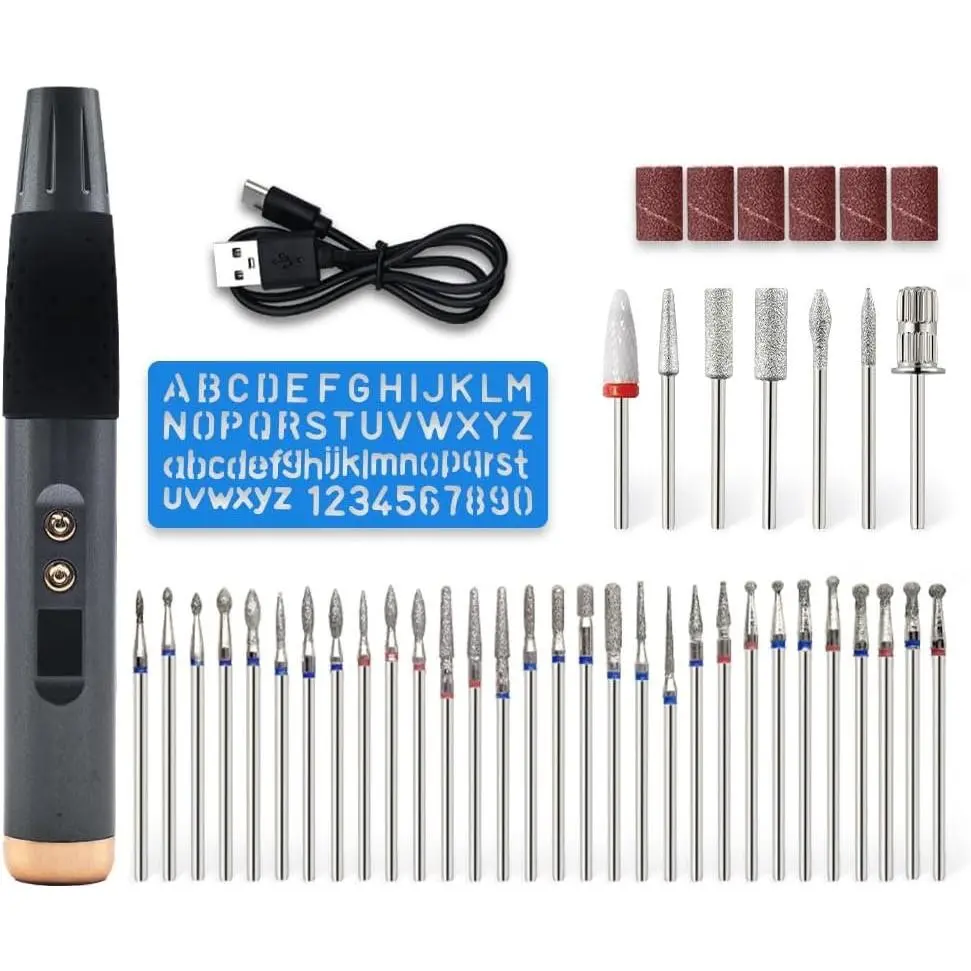 Cordless Engraving Pen Etching Tool Engraver Etcher Kit | 15-Speed | Stencil &  Tips | Rotary Bits | for Metal Glass  Plastic
