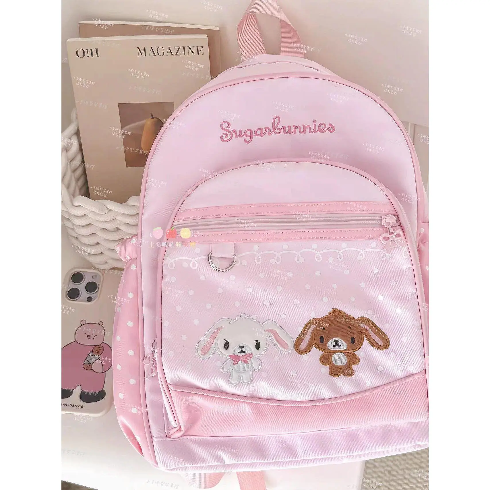 37cm Sugarbunnies Pink Backpack Large Capacity Multi-Layer Storage Travel Take Bag  Anime Student Rewards Girl Birthday Gift Toy