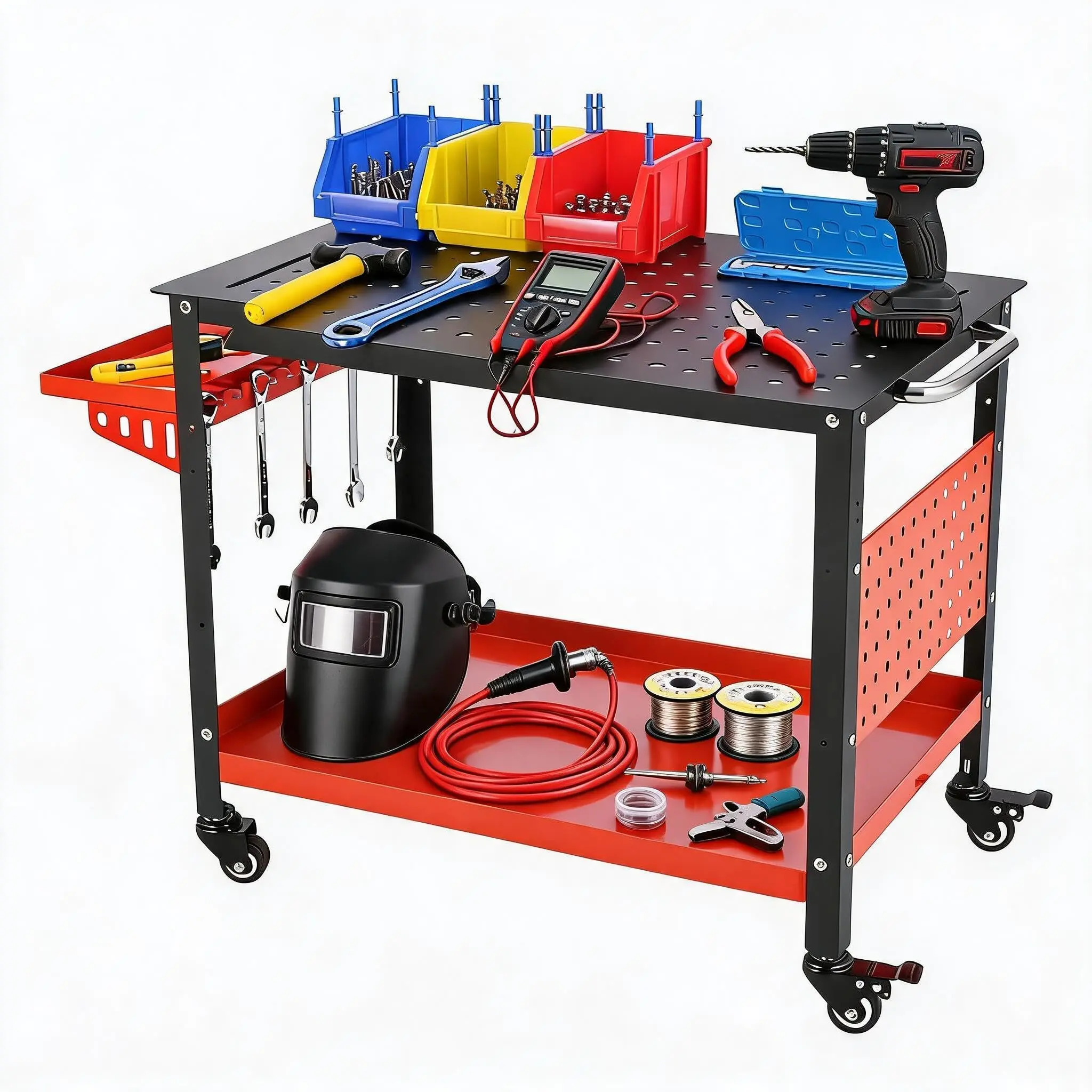 Welding Table 36" x 24" Portable Welding Workbench Table w/Pegboard