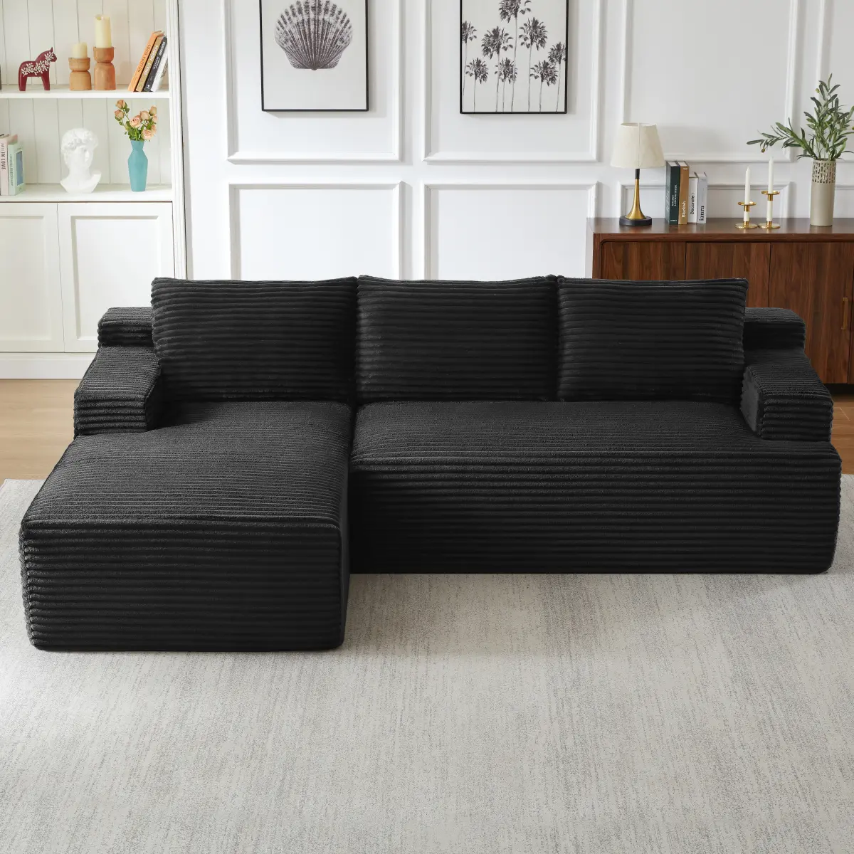 L-Shaped Cloud Sectional Sofa with Deep Seat,No Assembly Required,Modular Couches Sleeper for Living Room,Bedroom,Apartment,Black