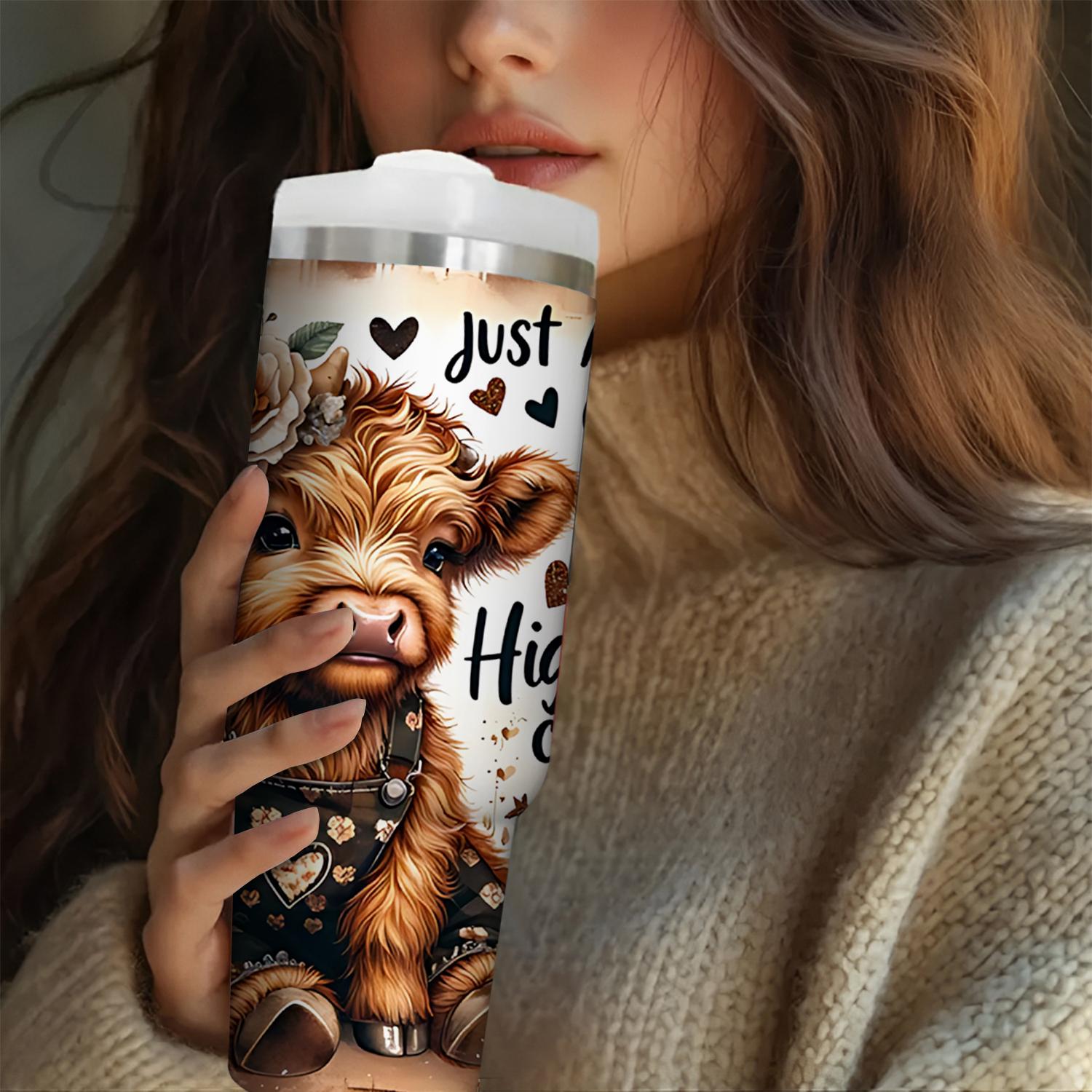 30 oz Stainless Steel Vacuum Insulated Tumbler with Lid and Straw, Insulated Travel Mug for Hot and Cold Drinks, Perfect Gift for Cow Lovers and Special Occasions, Insulated Water Bottle