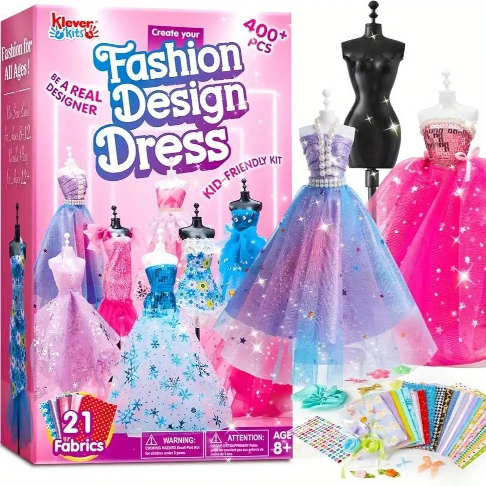 JOYFY 400+PCS Fashion Design Crafts for Kids Art and Crafts DIY Sewing Kits with 3 Mannequins for Girls Aged 8-12 Birthday Gift