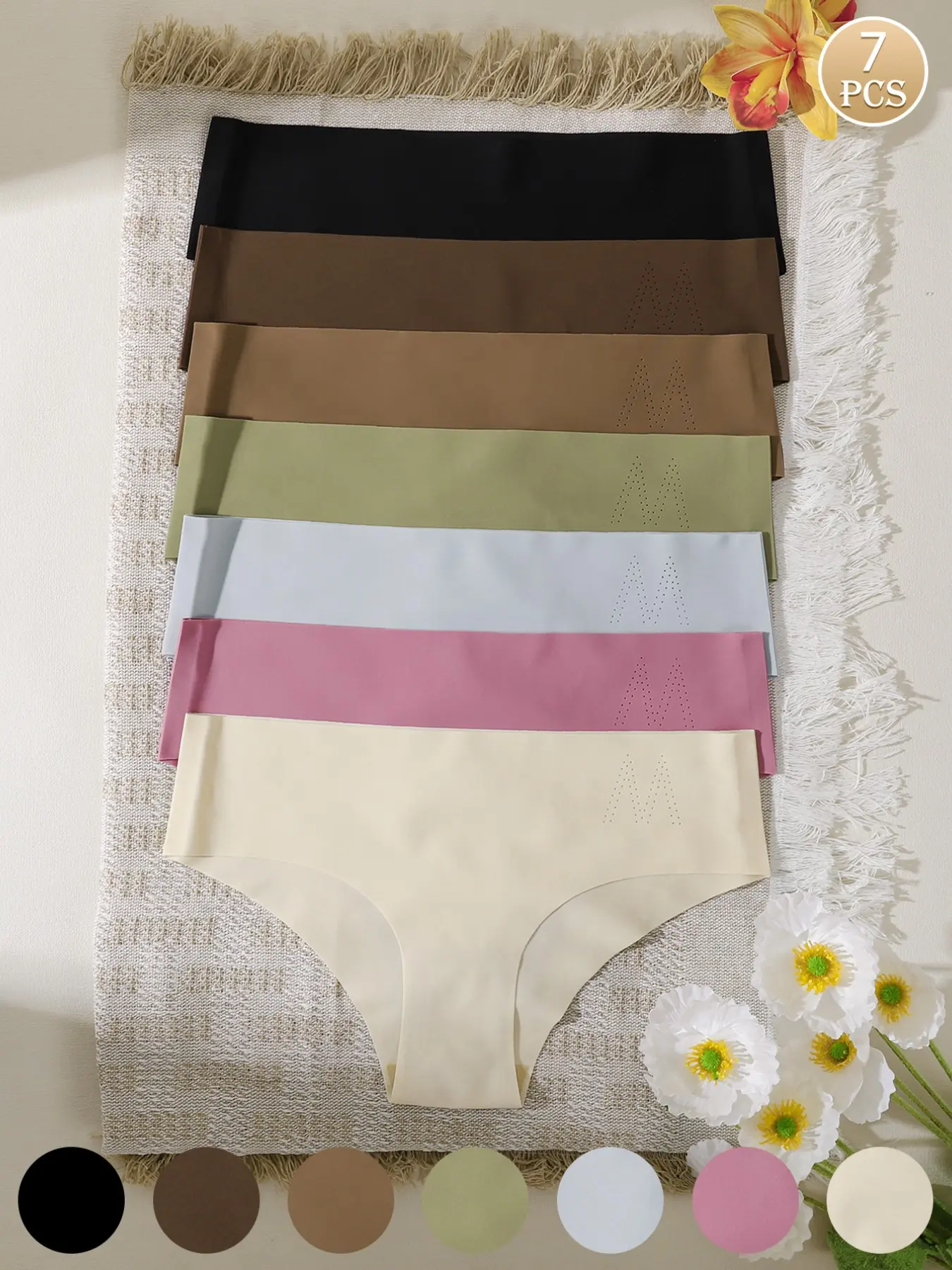 7 Pcs Invisible Seamless Triangle Panties, Laser Cut Mid-Waist Shorts, Smooth High Elastic Breathable, Morandi Colors, Office Summer Wear