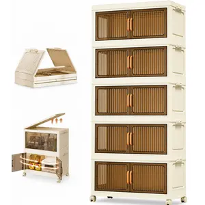 5 Tier Stackable Plastic Storage Bins with Lids , Collapsible Closet Organizers and Storage with Wheels for Living Room,Office,Dorm