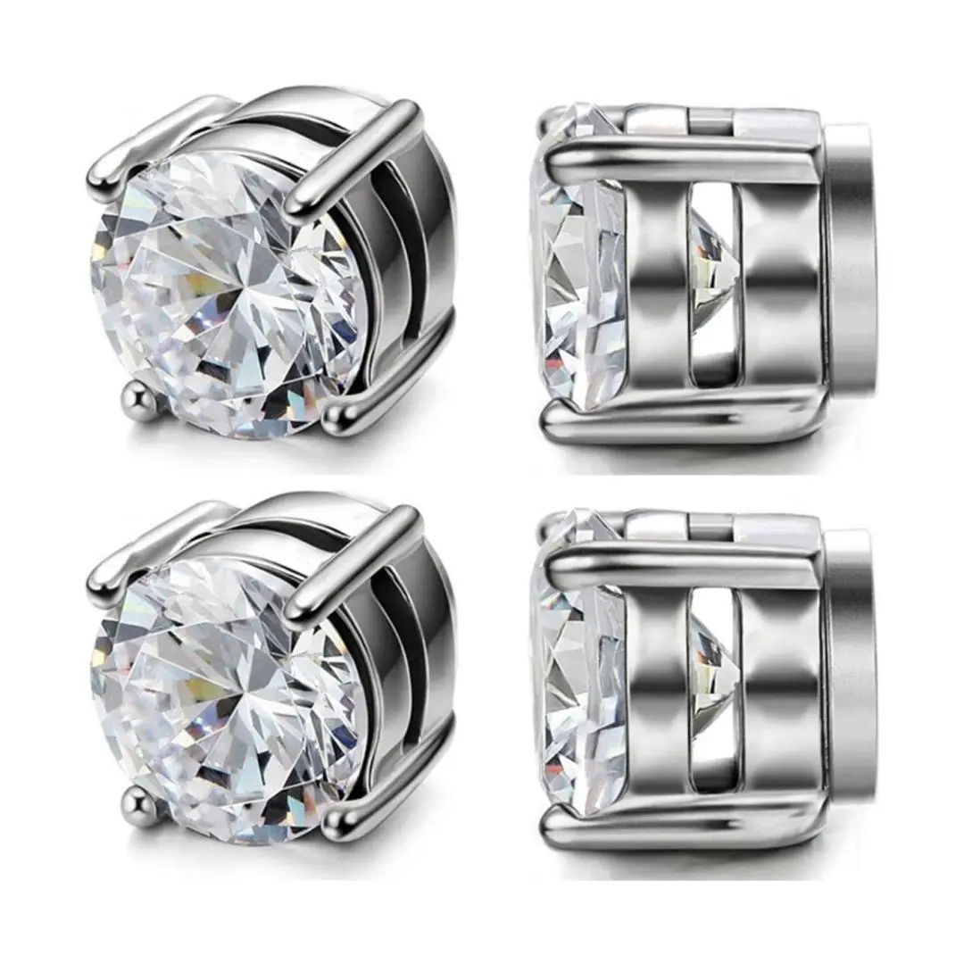 Stainless Steel 3 Pair 6/8mm Stud Earrings for Men & Women - Non-Piercing Clip, Casual Y2K & Hippie Accessories for Luxury Jewelry