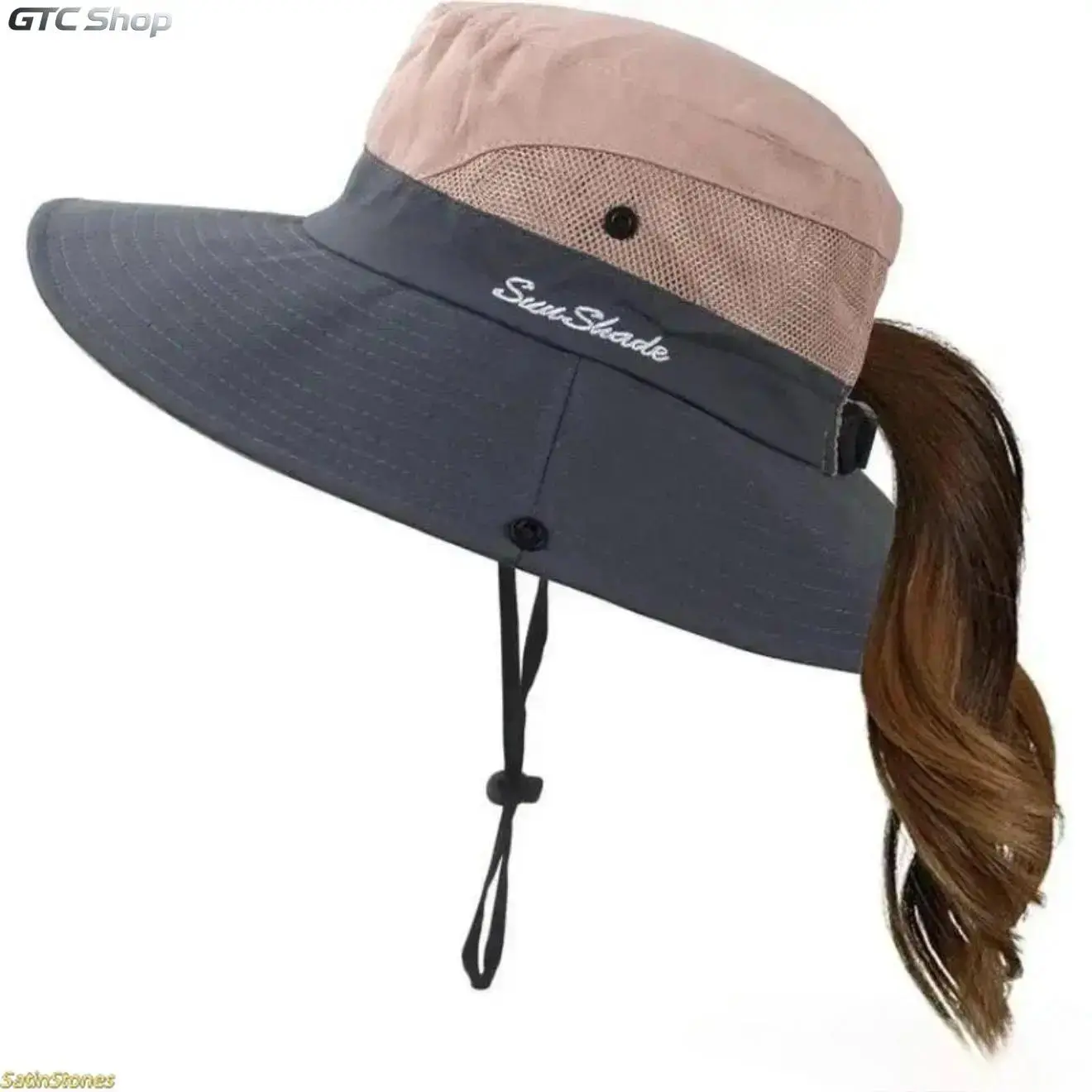 Women's Stylish Wide Brim Anti-Ultraviolet Sun Hat with Ponytail Hole - Adjustable Foldable Casual Commute Hiking Beach Hats, Lightweight Adjustable Sun Cap