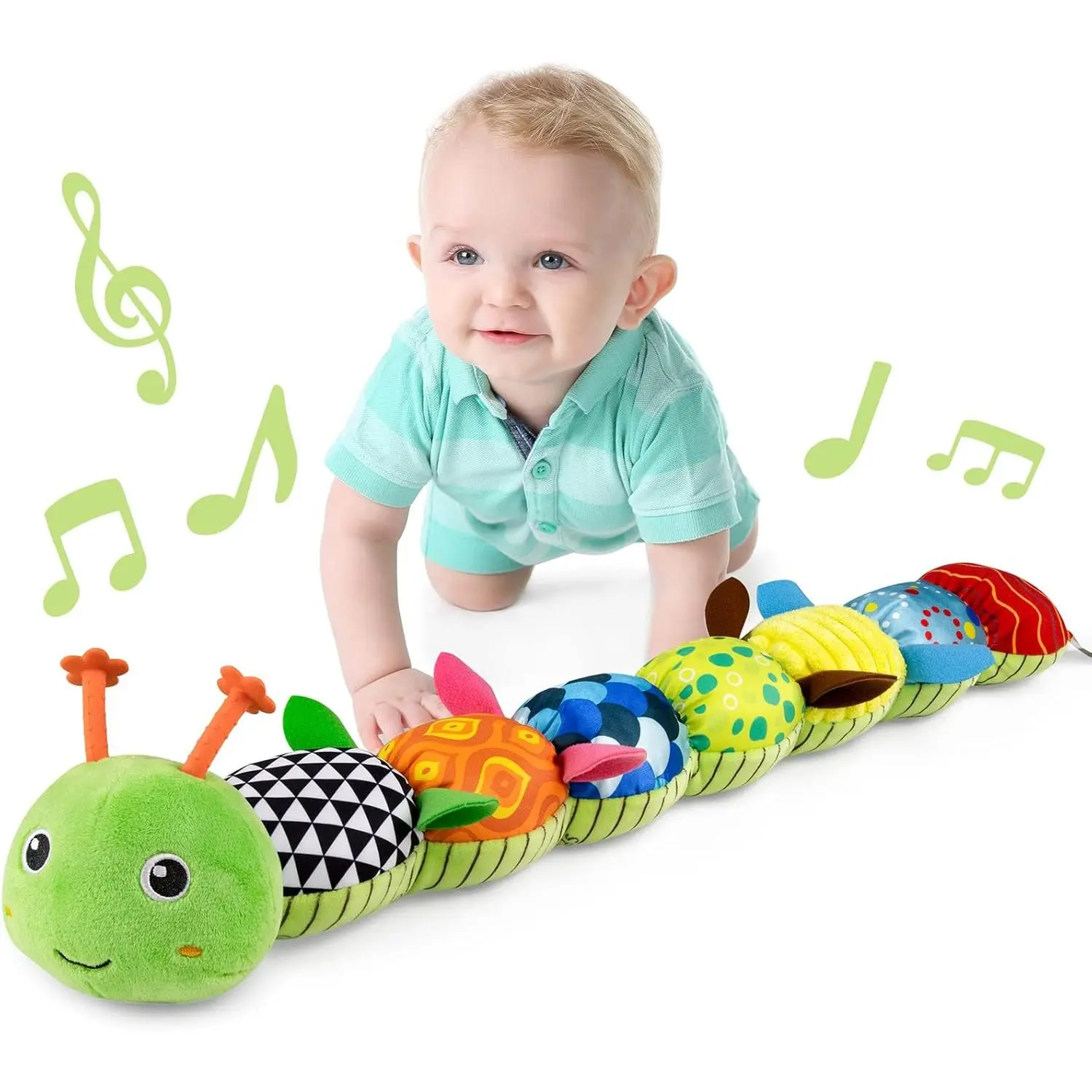 Baby Toys Musical Caterpillar,Infant Stuffed Animal Toy with Crinkle and Rattles,Soft Sensory Toys with Textures  Tummy Time Newborn Boys Girls 0 3 6 12 Months(Green) New model