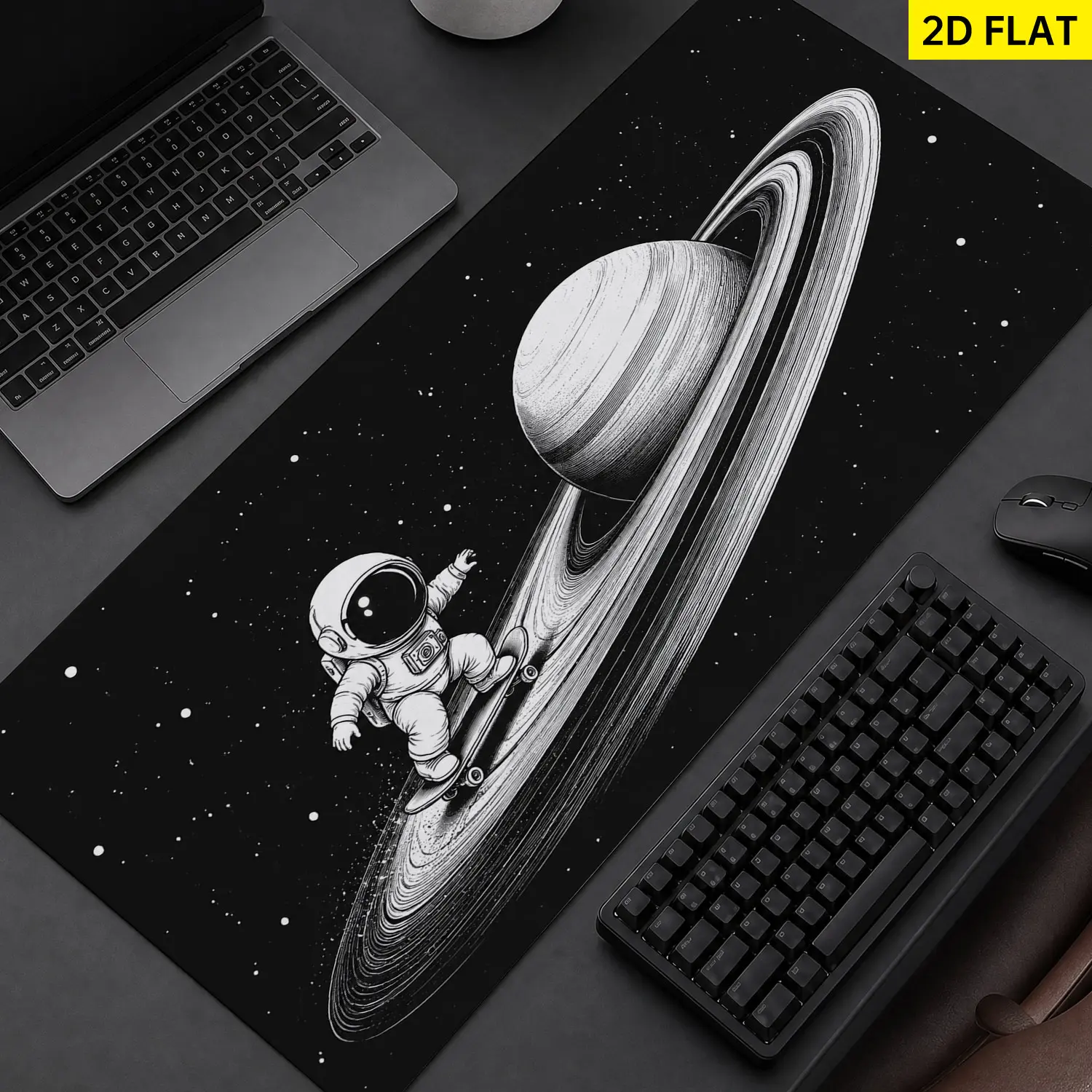 Extra Large astronaut Saturn skateboard space Mouse Pad, Non Slip Rubber Pad, Desktop Decoration Drotection Pad, Washable, Lock Edge Multi Size, Premium Multipurpose Mousepad For Home, Office, Gift for Family and Friends