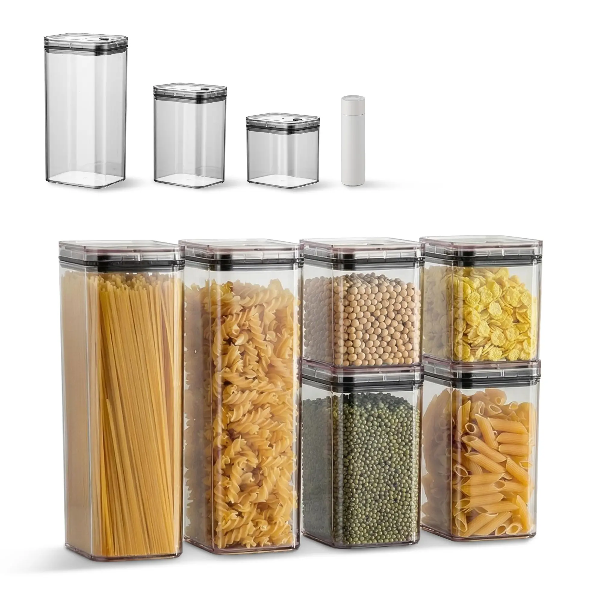 6Pcs Vacuum Seal Jars with Lids Black Food Storage Containers Set with Manual Pump Airtight BPA Free Organizers for Kitchen Pantry Countertop