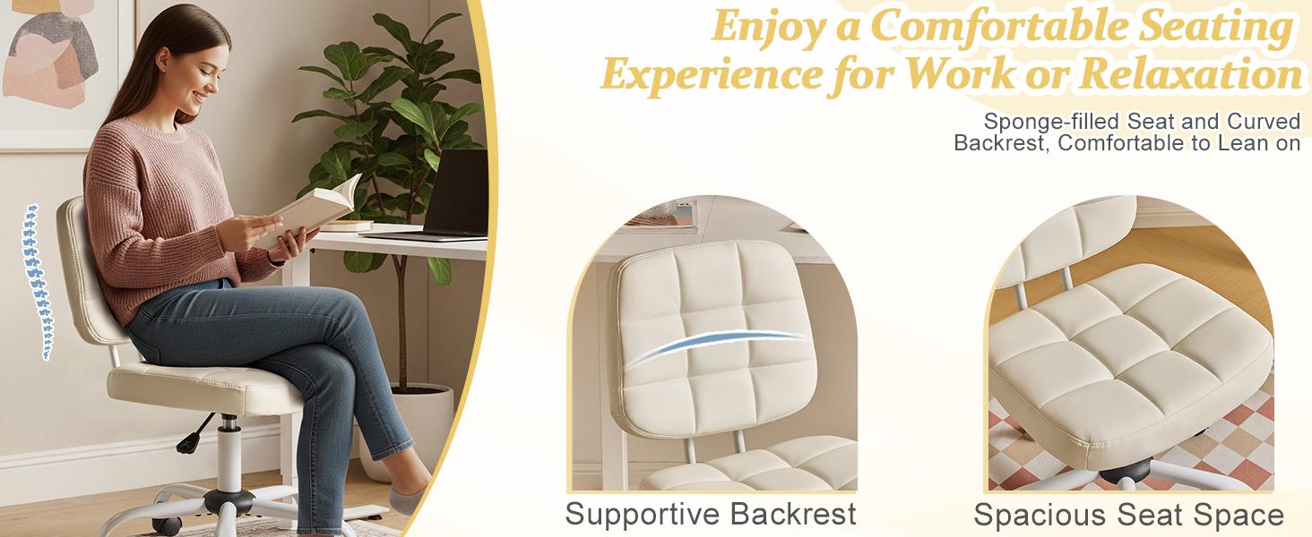 VINGLI Compact Small Desk Chair, Cute Armless Chair with Wheels, Vanity Chair with Low Back, Height Adjustable Task Chair for Small Spaces, Office, Bedroom, Make Up Room, PU Leather, White VINGLI Compact Small Desk Chair, Cute Armless Chair with Wheels, Vanity Chair with Low Back, Height Adjustable Task Chair for Small Spaces, Office, Bedroom, Make Up Room, PU Leather, White