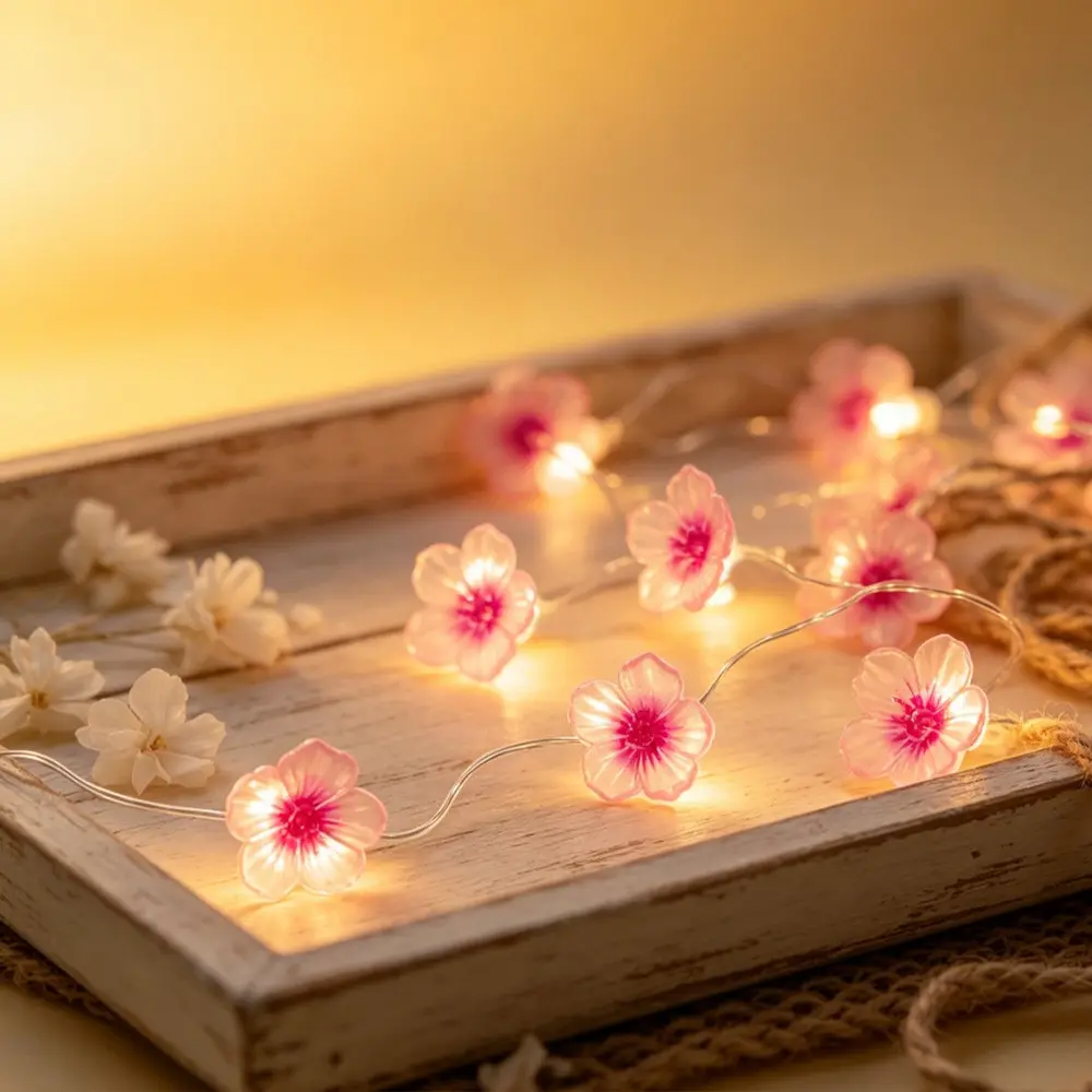 Cherry Blossom Flower String Lights for Bedroom Wedding Decor, 10 Ft 30 LED Battery Operated, Floral Fairy Lights for Home Decoration, Led Atmosphere Lights