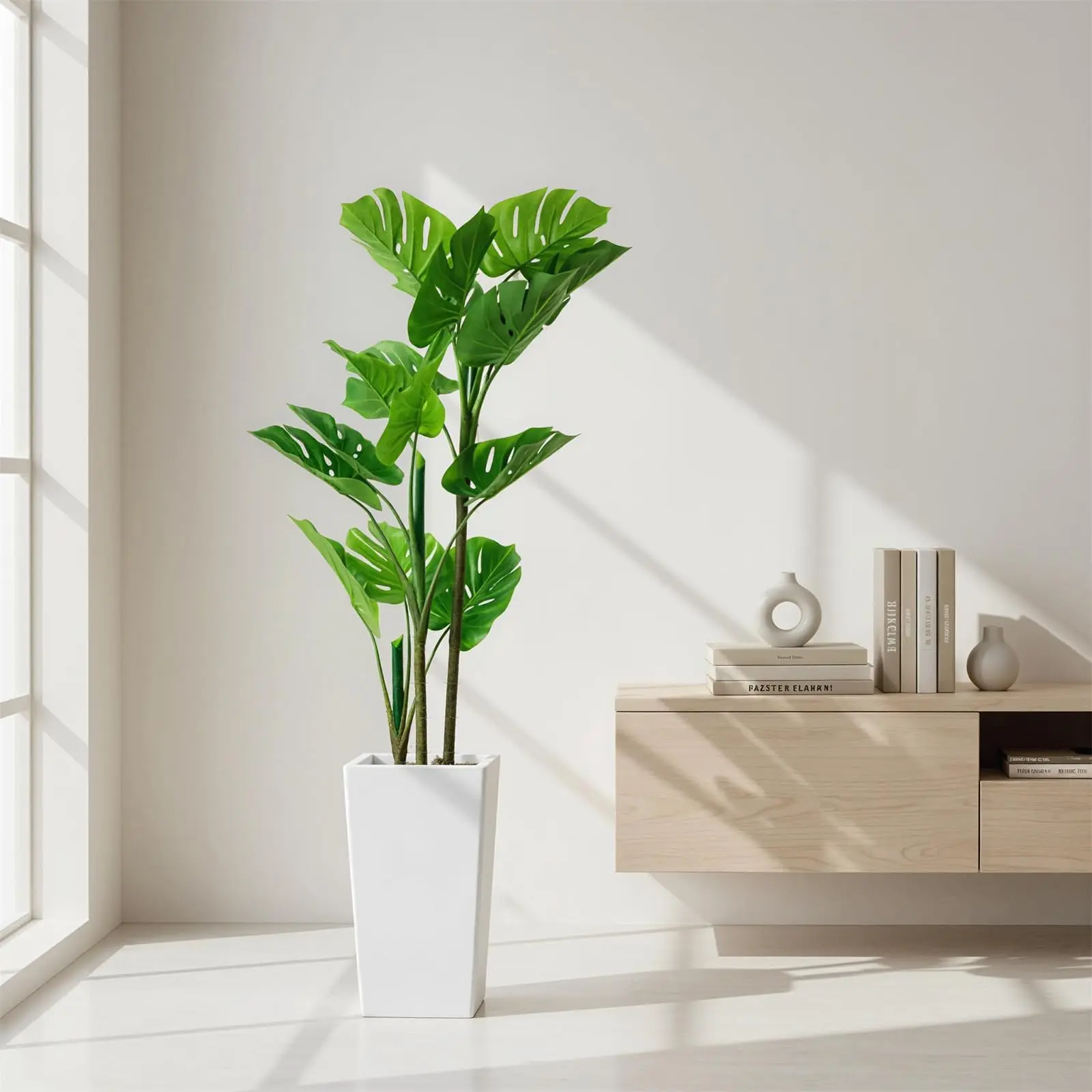 【Garvee】137cm Artificial Monstera Plant with White Pot – Realistic Tropical Foliage, Maintenance-Free Decorative Plant – for Home, Office, or Entryway