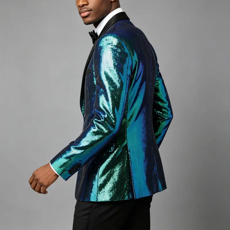 Men's Slim-Fit All-Over Colorful Sequin Tuxedo Blazer - 1-Button Shiny Suit Jacket for New Year's Eve, Prom