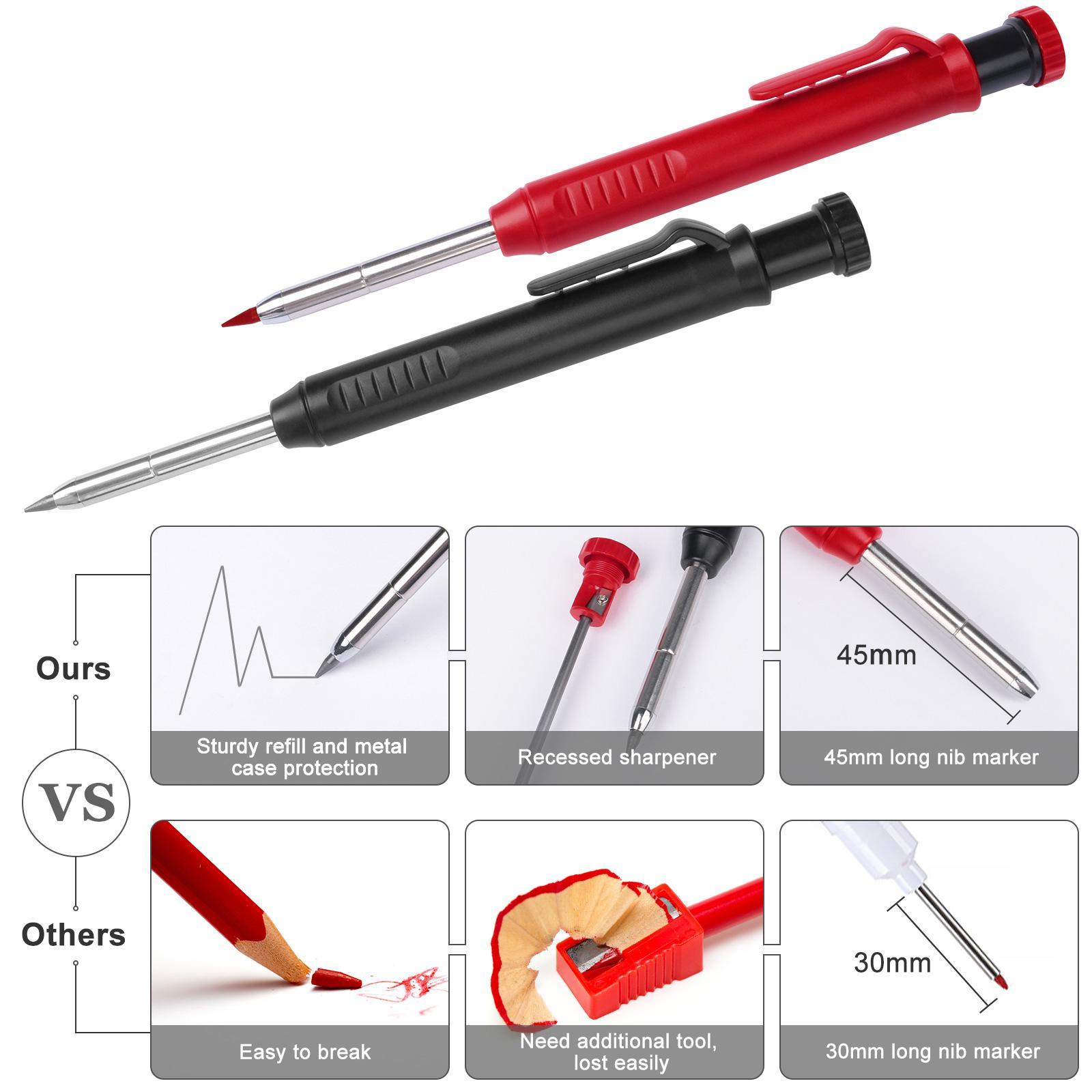 Mechanical Pencil Set, 2 Counts/set Carpenter Pencil with 12pcs Refill, Construction Pencil with Built-in Sharpener for Architect